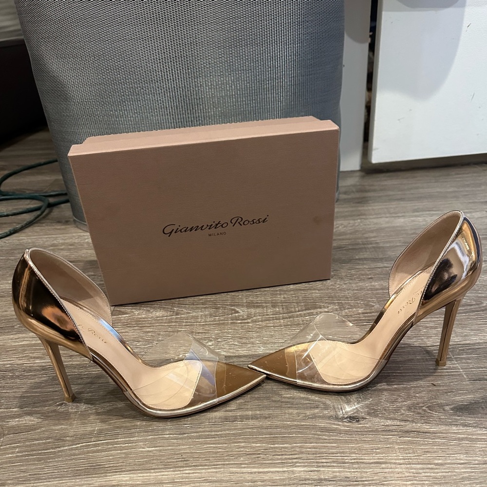 GIANVITO ROSSI POINTED TOE ROSE GOLD D’ORSAY PUMP - Picture 4 of 10